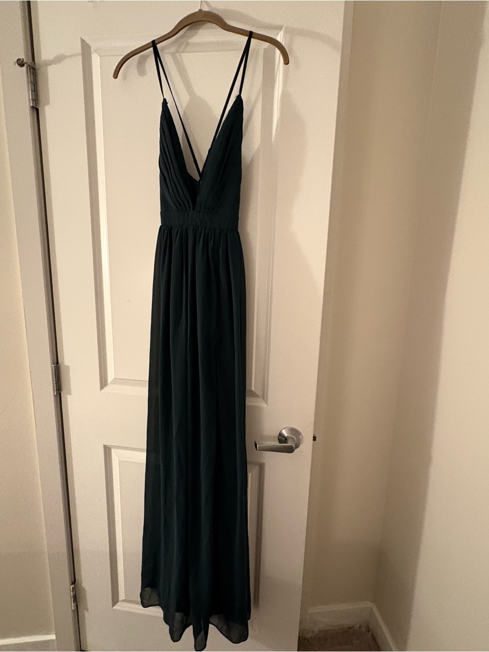 Deep Teal V-Neck Chiffon Maxi Dress with Spaghetti Straps